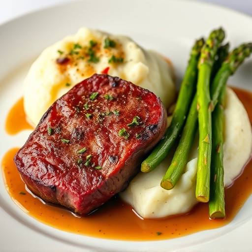 Filet Mignon with Truffle Mashed Potatoes and Asparagus